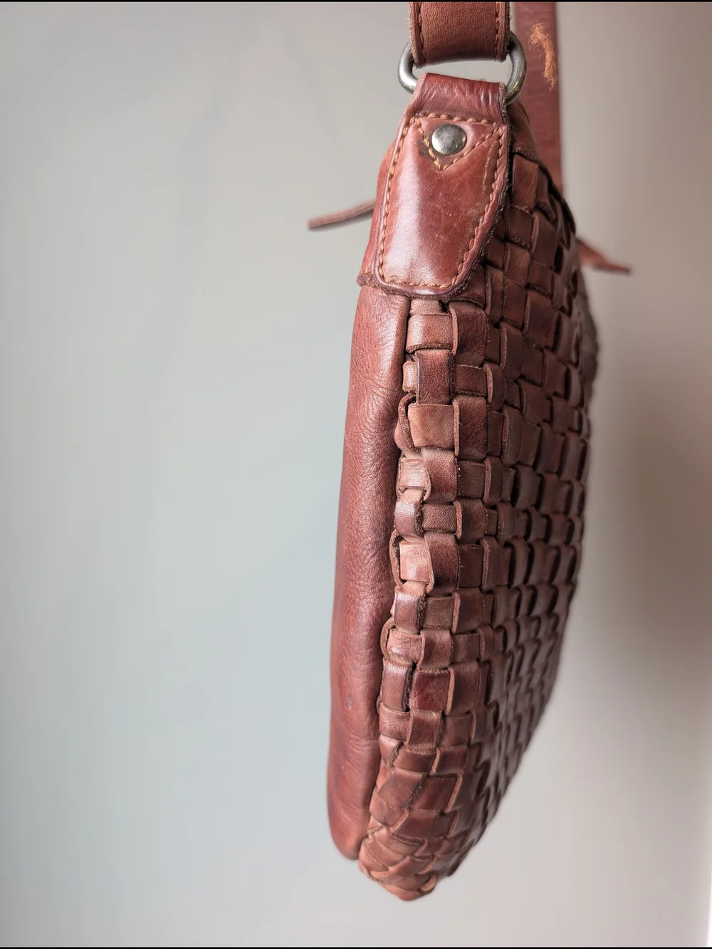 Boho Hobo Shoulder Purse Valenca Holland Cognac Woven Leather CrossbodyBag 10x11